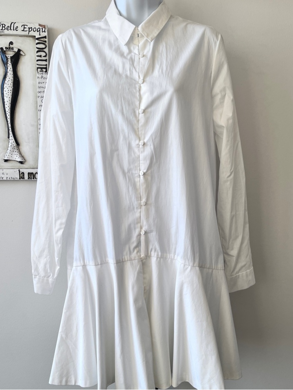 NWT Zara Minimalist White Cotton Mini Shirt Dress Size L
